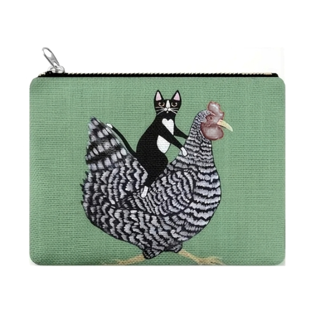 Cute Cat on a Rooster Make Up Zipper Pouch